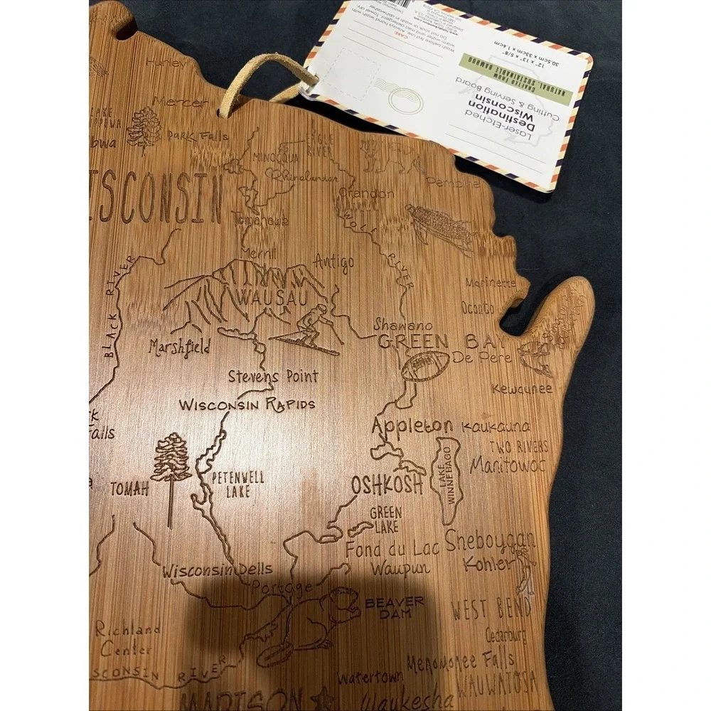 Bamboo Cutting Board Laser Cut State Of Wisconsin Totally Bamboo NEW